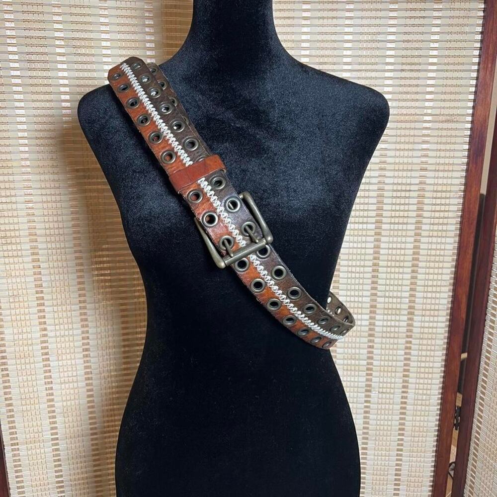 Vintage Brave Beltworks Brown Double Grommet Leather Belt Y2K Grunge Size 40